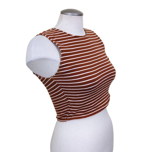 RVCA Lineage Striped Womens Crop Top Shirt Size S Summer Beach Orange Stretch - Picture 4 of 7